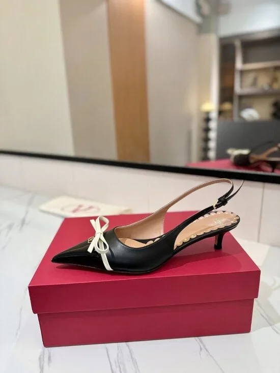 Valentino Garavani Patent Cap-Toe Leather Kitten Slingback Pumps - Picture 4 of 9